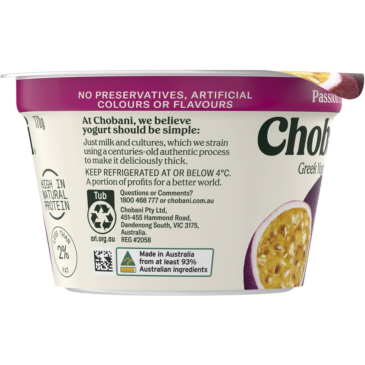 Chobani Passionfruit Greek Yogurt 170g Woolworths
