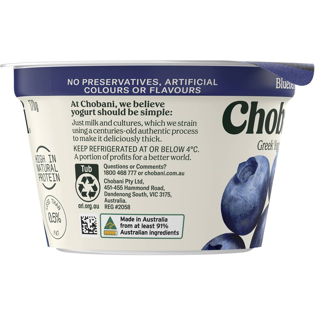 Chobani Blueberry Greek Yogurt 170g Woolworths