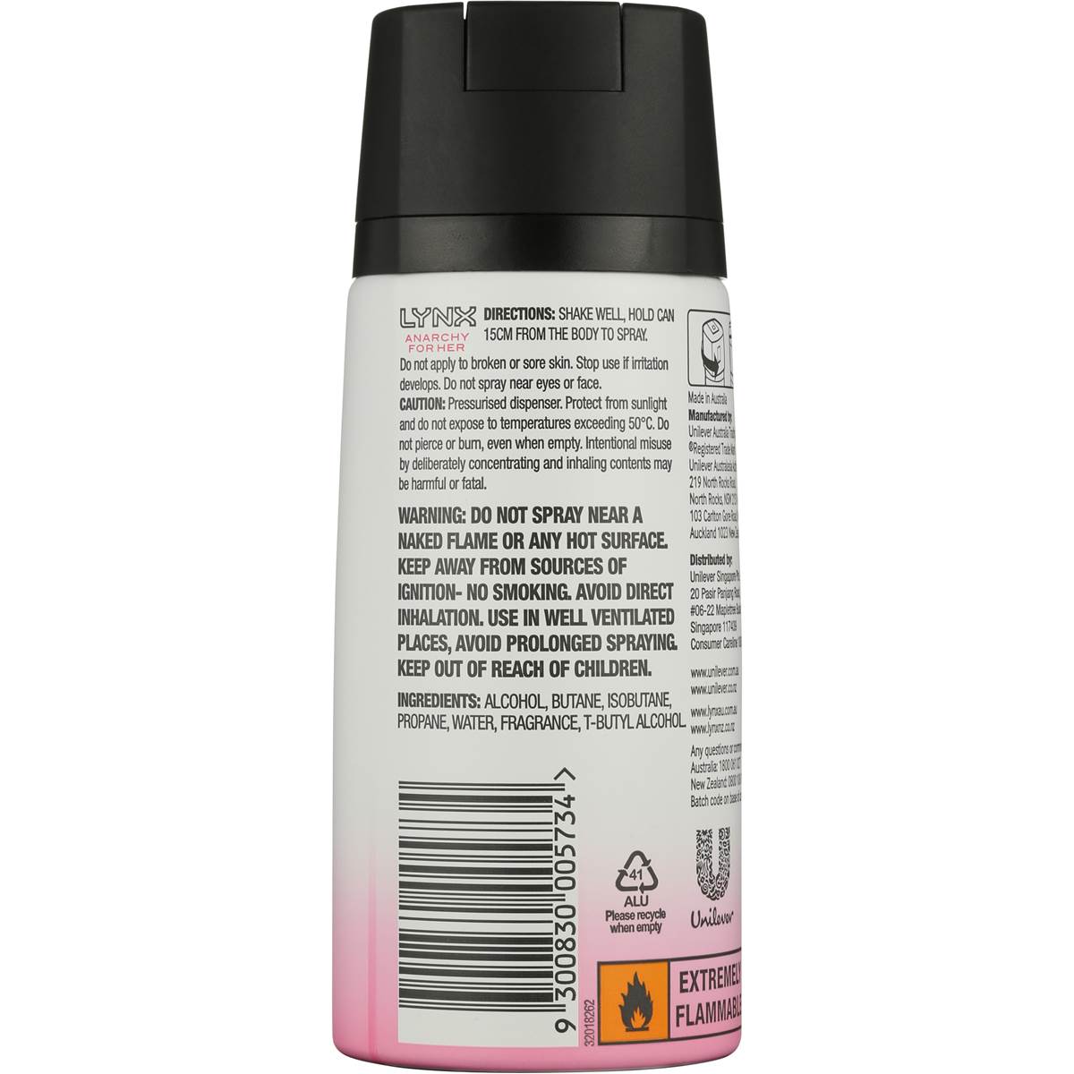 Lynx Women Body Spray Aerosol Deodorant Anarchy For Her 155ml 