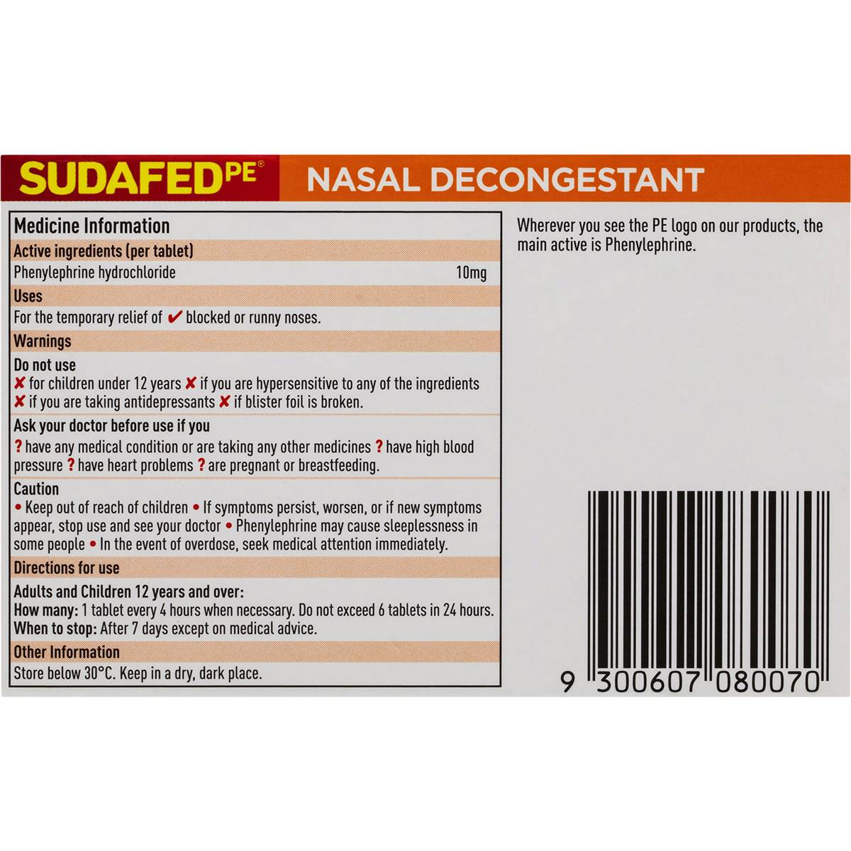 Sudafed Pe Nasal Decongestant 20 Pack Woolworths