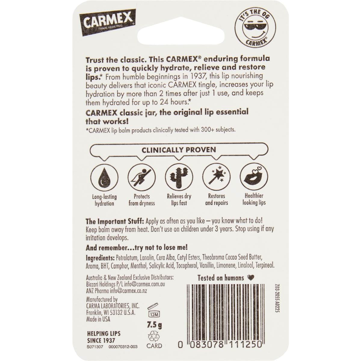 Carmex Lip Balm Moisturising Jar 7.5g Woolworths