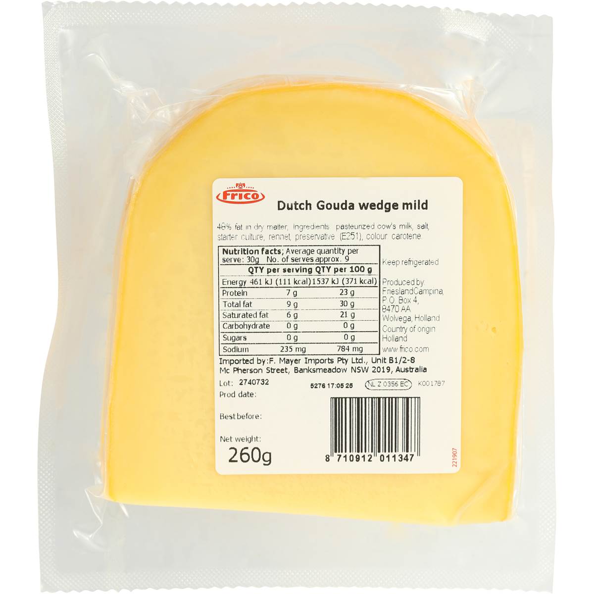 Frico Gouda Cheese Wedge 260g Woolworths