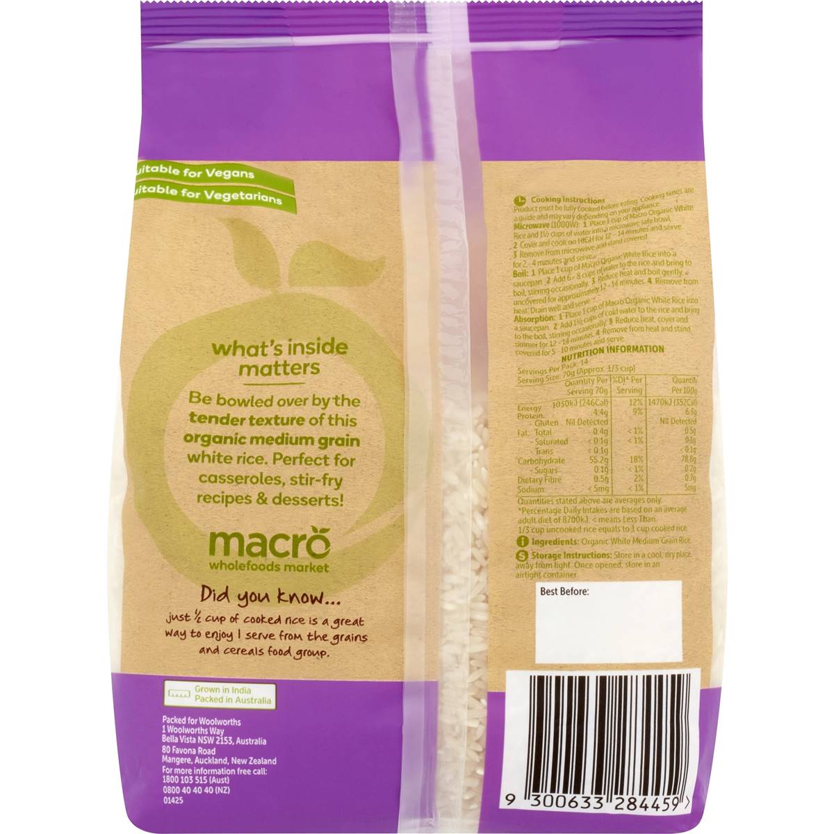 Macro Organic White Rice Medium Grain 1kg Woolworths