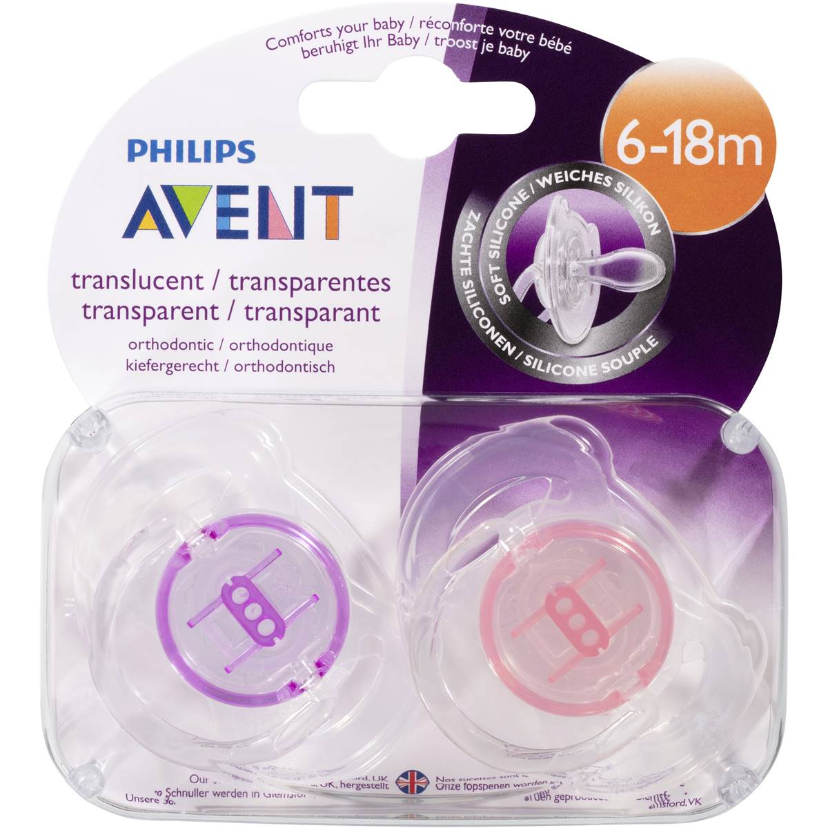 Philips Avent Avent Translucent Soother 6-18 Months Assorted 2 Pack ...