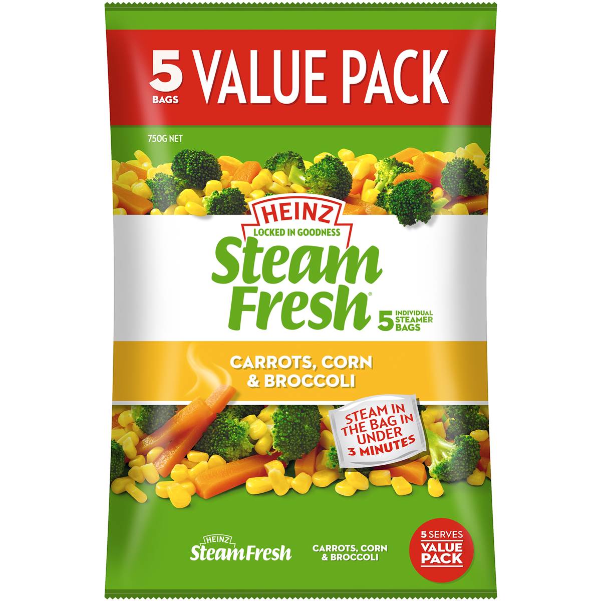 Heinz Steam Fresh Carrot Corn & Broccoli 750g Woolworths