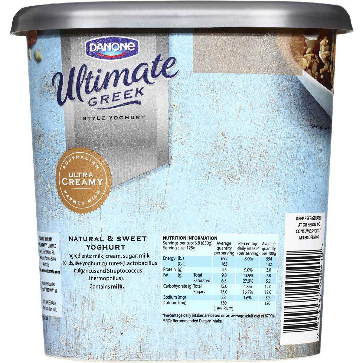 Danone Ultimate Greek Yoghurt Natural & Sweet 850g Woolworths