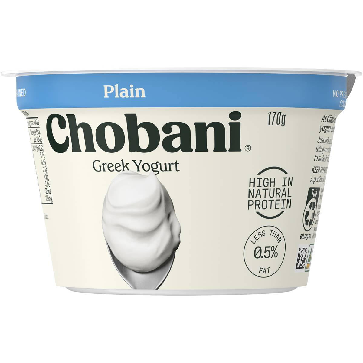 Chobani Plain 0.5 Fat Greek Yogurt 170g Woolworths