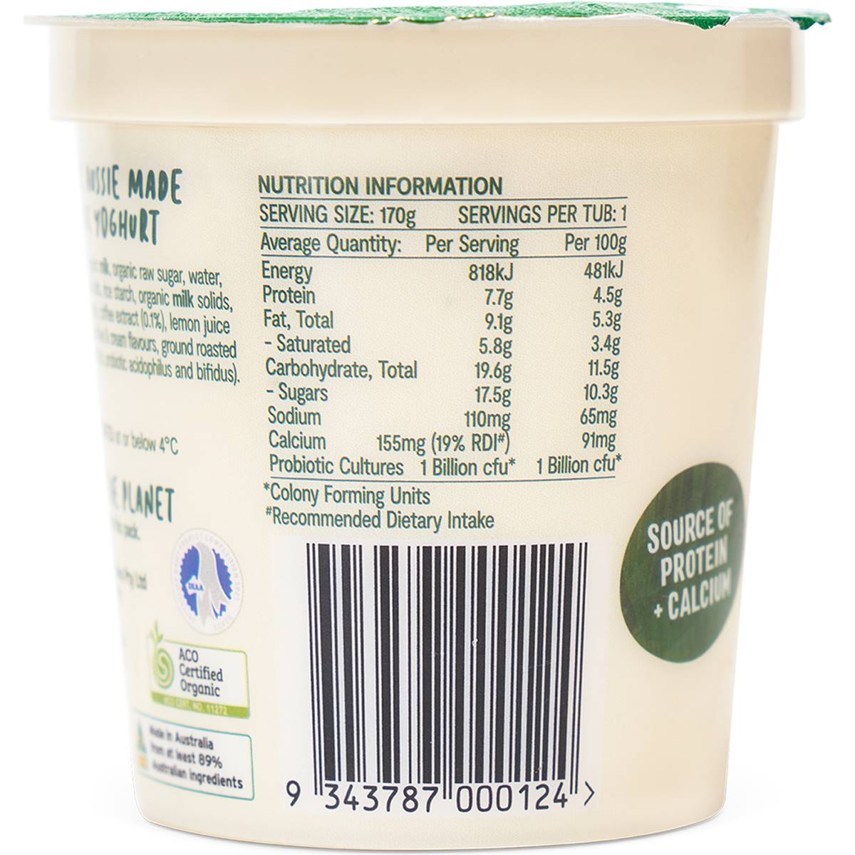 Five:am Organic Coffee Bean Yoghurt 170g | Woolworths