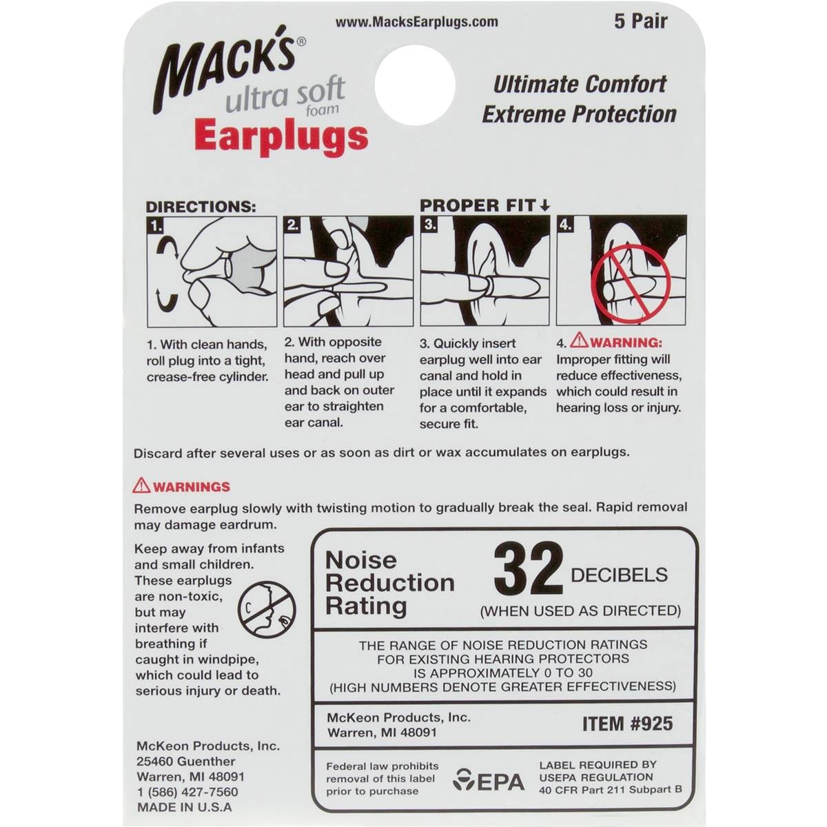Mack's Ear Plugs Ultra Foam 5 Pack Woolworths