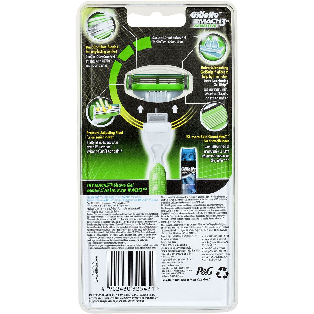 Gillette Mach 3 Turbo Shaving Razor Sensitive Each Woolworths