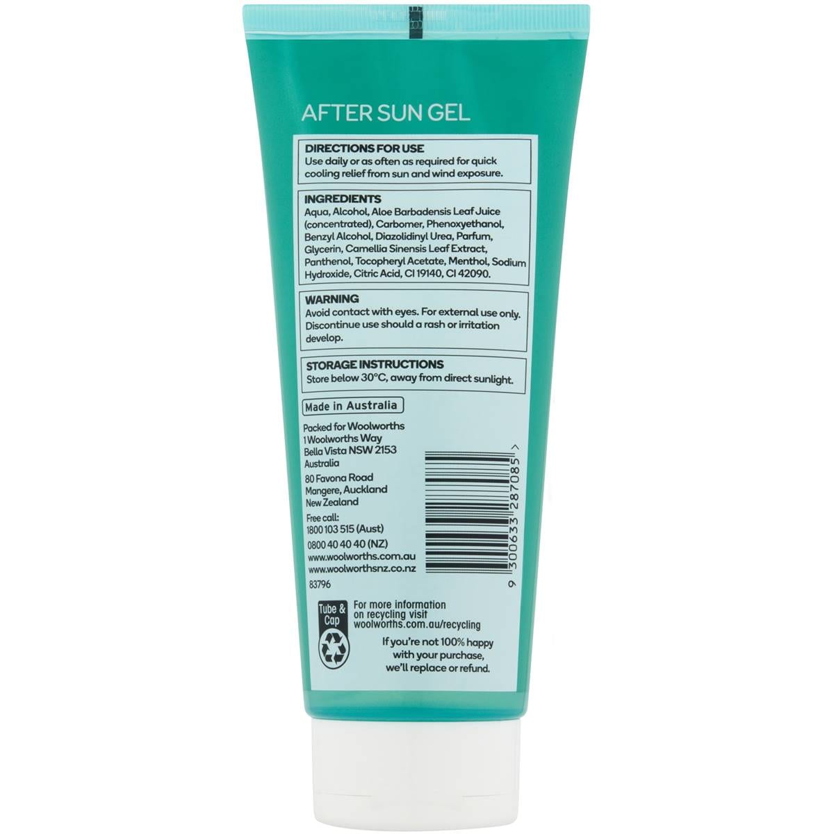 Woolworths After Sun Aloe Vera Tube 200ml Woolworths