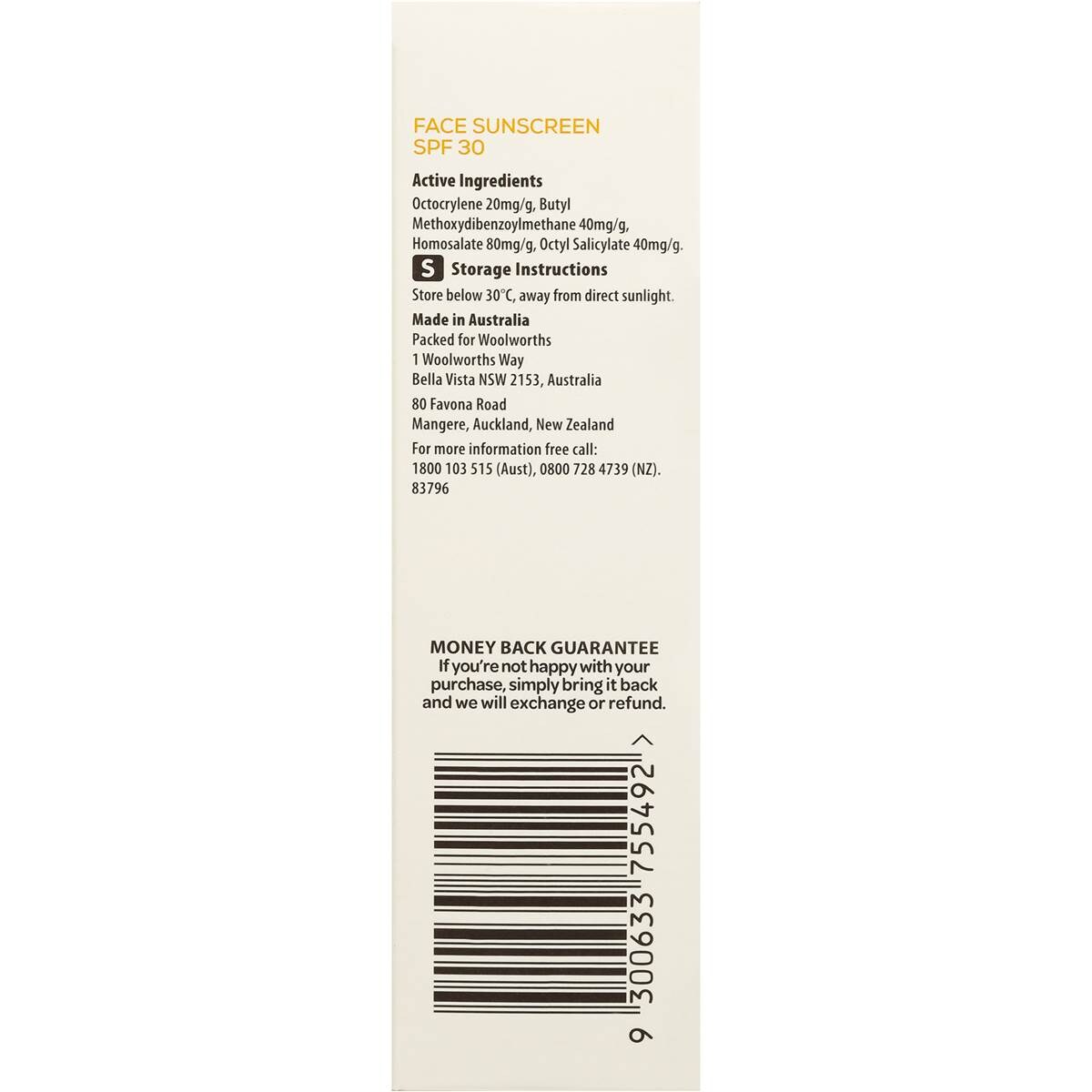 Woolworths Sunscreen Face Tube Spf 30+ 50ml Woolworths