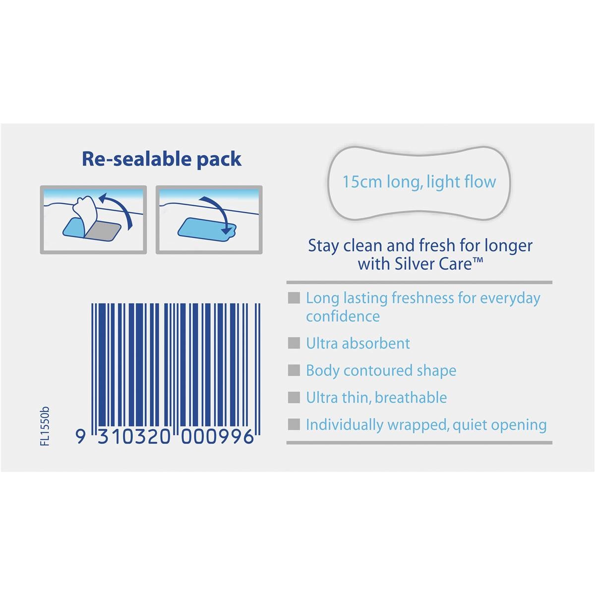 Femfresh Silvercare Panty Liners Breathable 36 Pack Woolworths