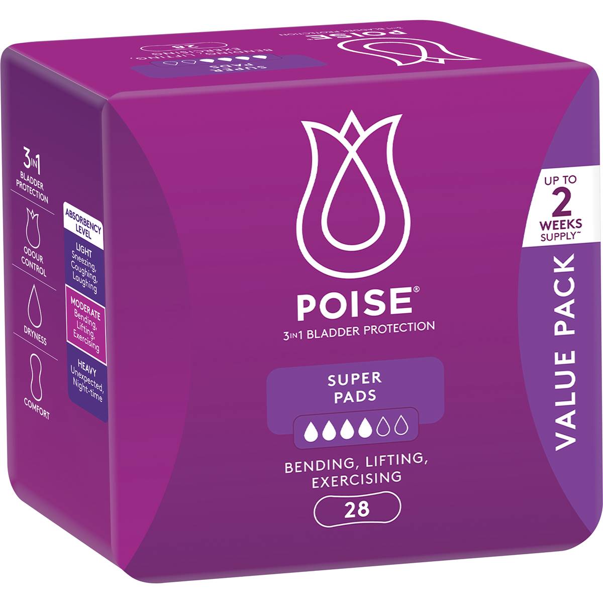 Poise Incontinence Pads Super Absorbency 28 Pack Woolworths