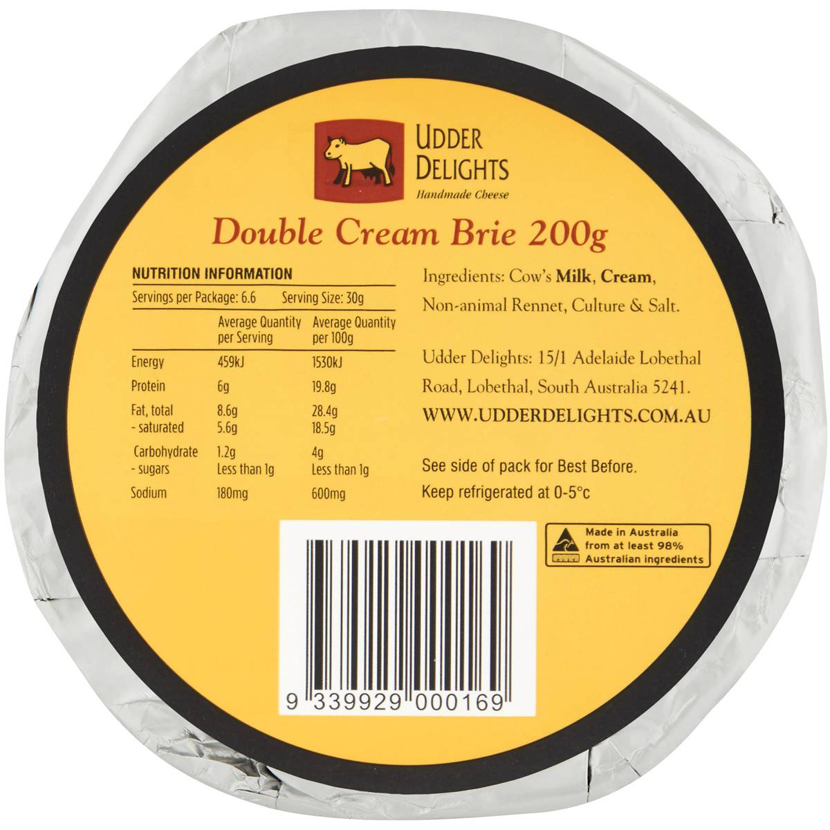 Udder Delights Double Cream Brie Cheese 200g Woolworths