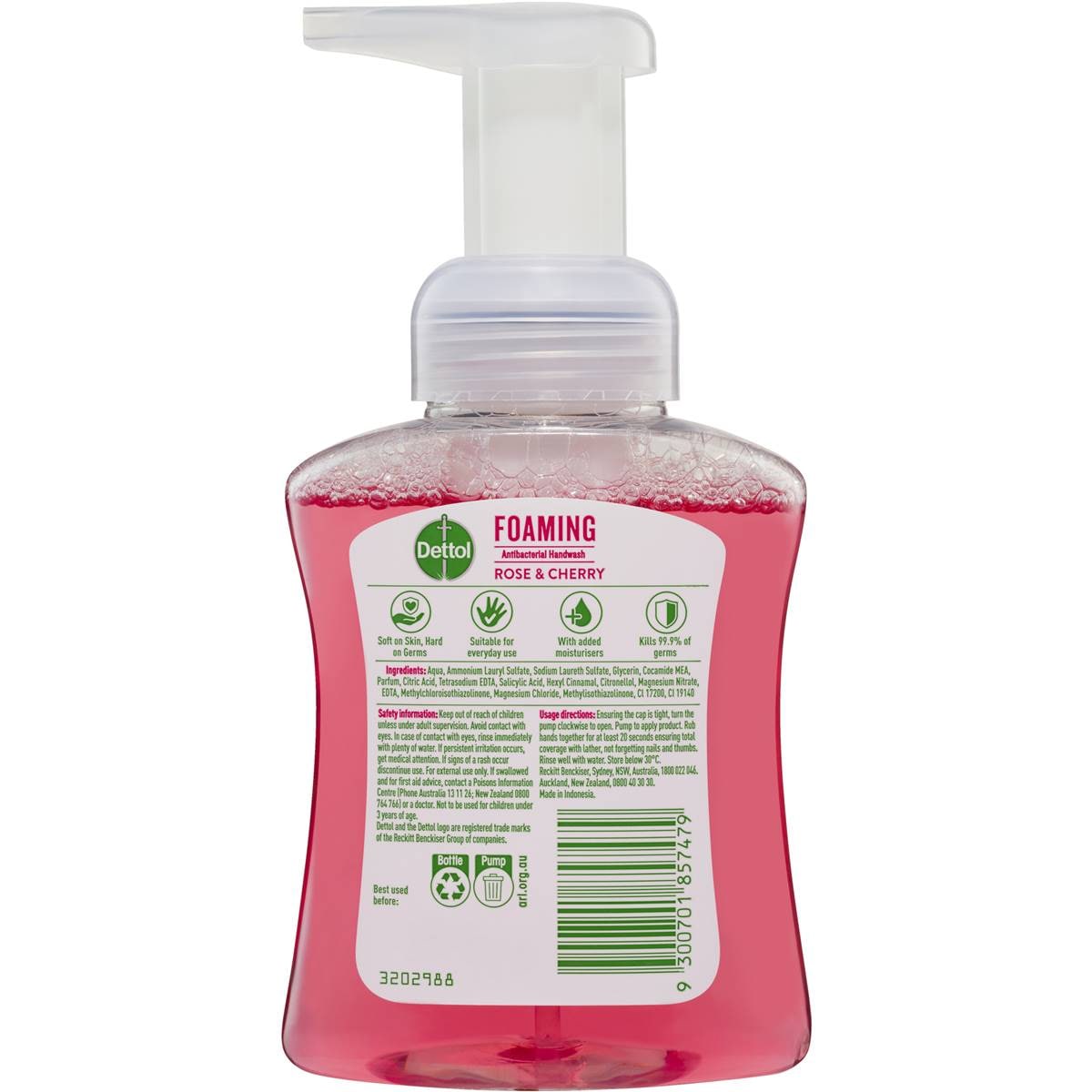 Dettol Antibacterial Foam Hand Wash Pump Rose And Cherry 250ml Woolworths