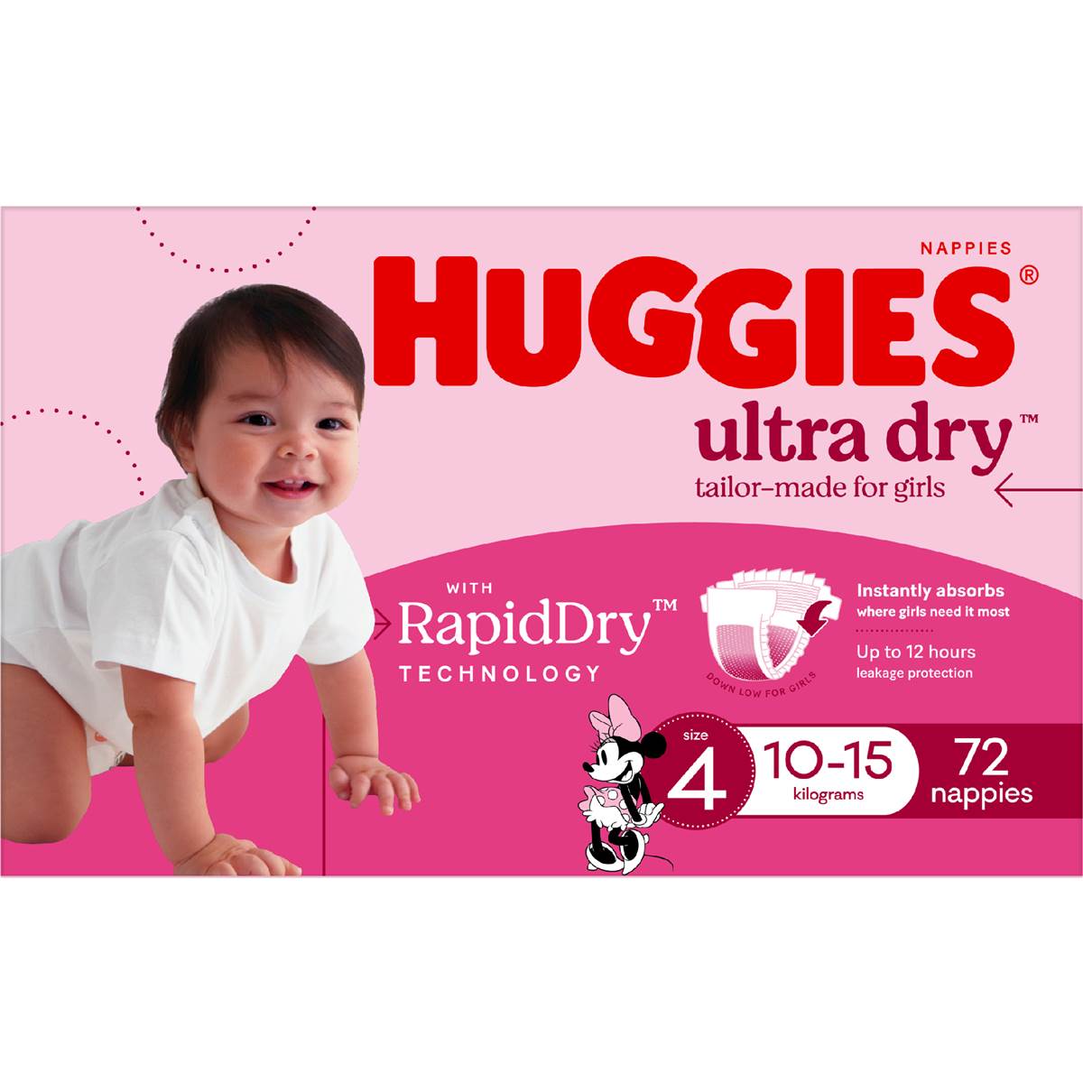 Huggies Ultra Dry Nappies Girls Size 4 (1015kg) 72 Pack Woolworths