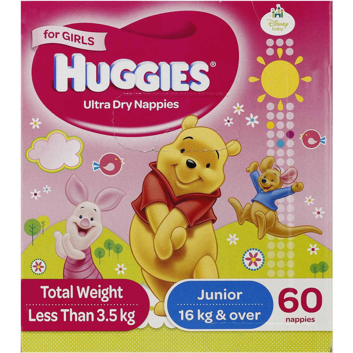 Huggies Ultra Dry Nappies Junior 16+kg Girl 60pk jumbo Woolworths