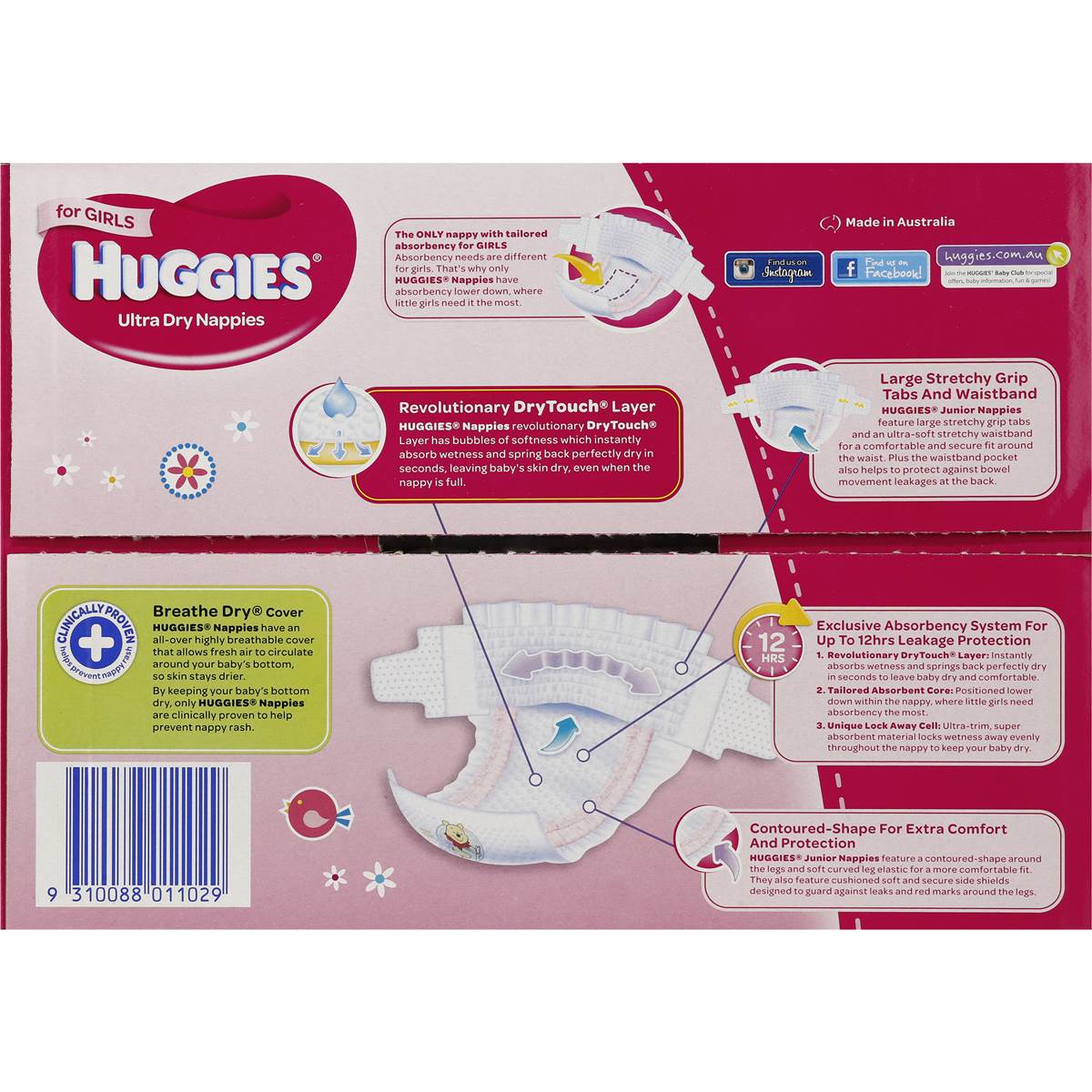 Huggies Ultra Dry Nappies Junior 16+kg Girl 60 Pack Woolworths