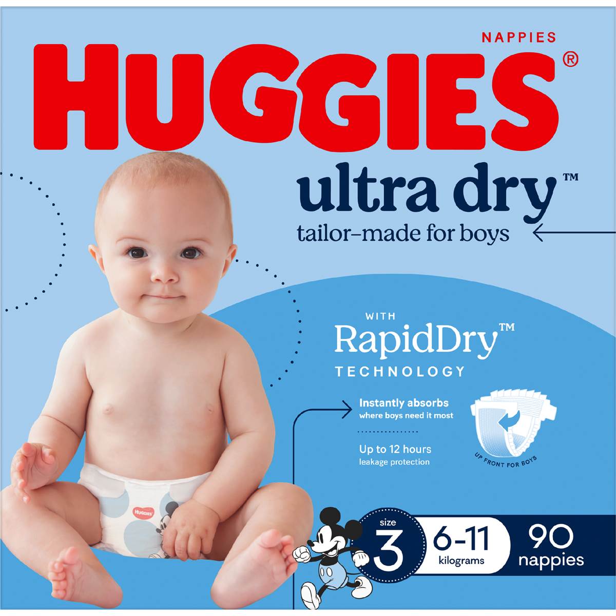 Huggies Ultra Dry Nappies Boys Size 3 (611kg) 90 Pack Woolworths