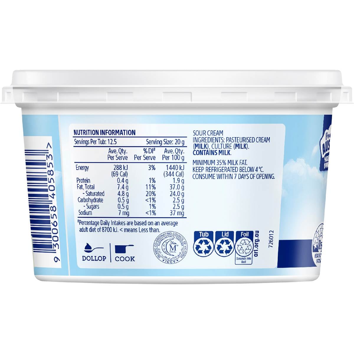 Dairy Farmers Sour Cream 250g Woolworths