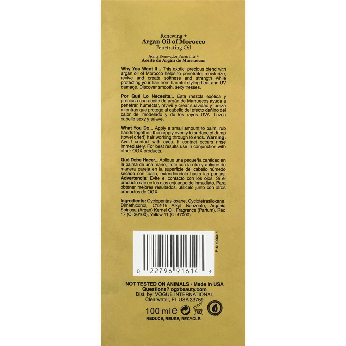 Ogx Argan Oil Hair Oil For Dry & Heat Styled Hair 100ml Woolworths