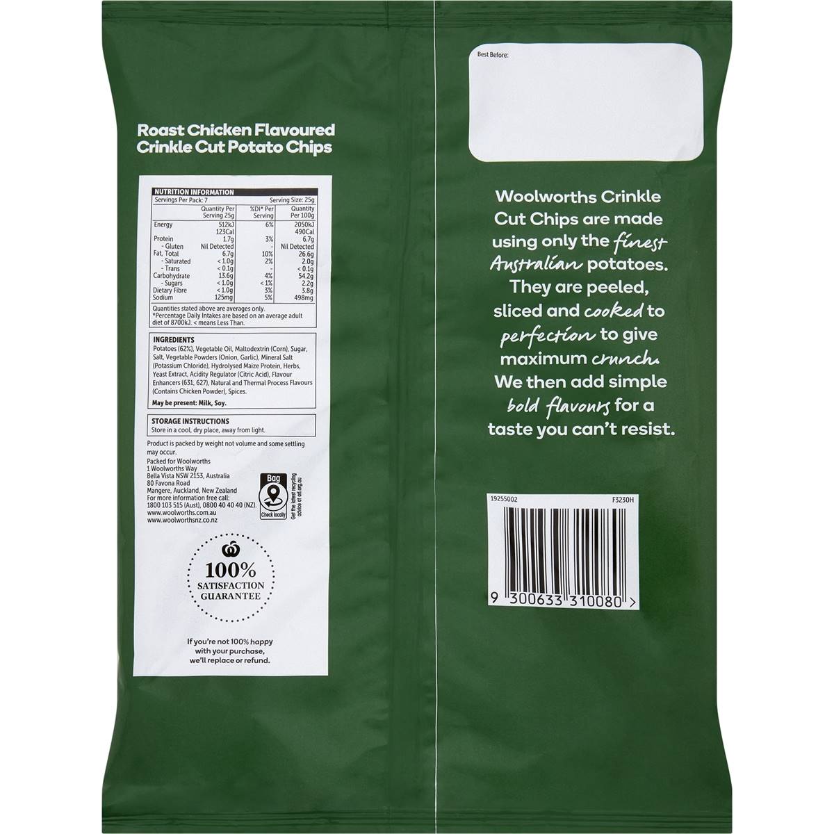 Woolworths Crinkle Cut Chips Roast Chicken 175g Woolworths