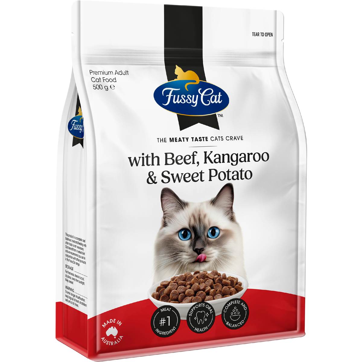 Fussy Cat Grain Free Adult Dry Cat Food Beef & Kangaroo & Sweet Potato 500g Woolworths