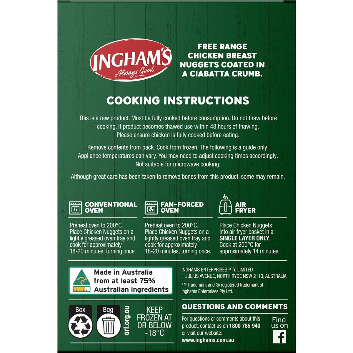 Ingham S Free Range Chicken Breast Ciabatta Nuggets 400g Woolworths