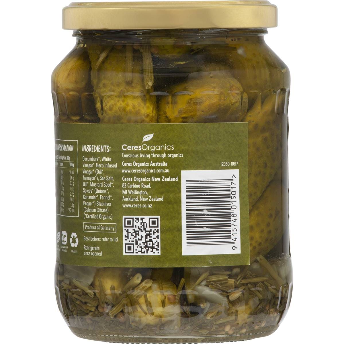 Ceres Organics Gherkins 670g Woolworths