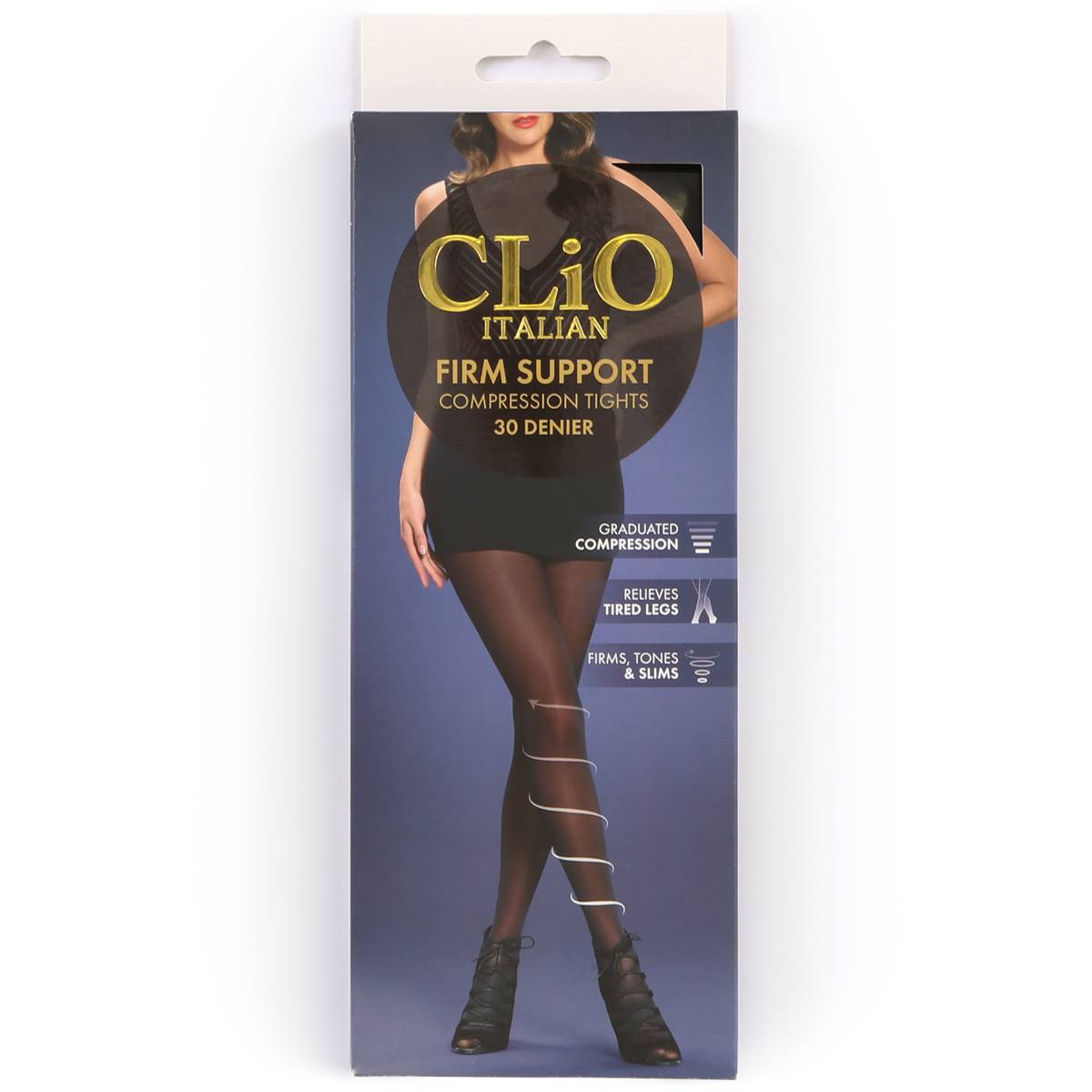 Clio Italian Firm Leg Support Pantyhose Black Tall