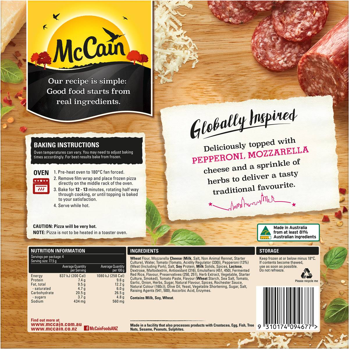 Mccain Ultra Thin Crust Pepperoni Pizza 310g Woolworths