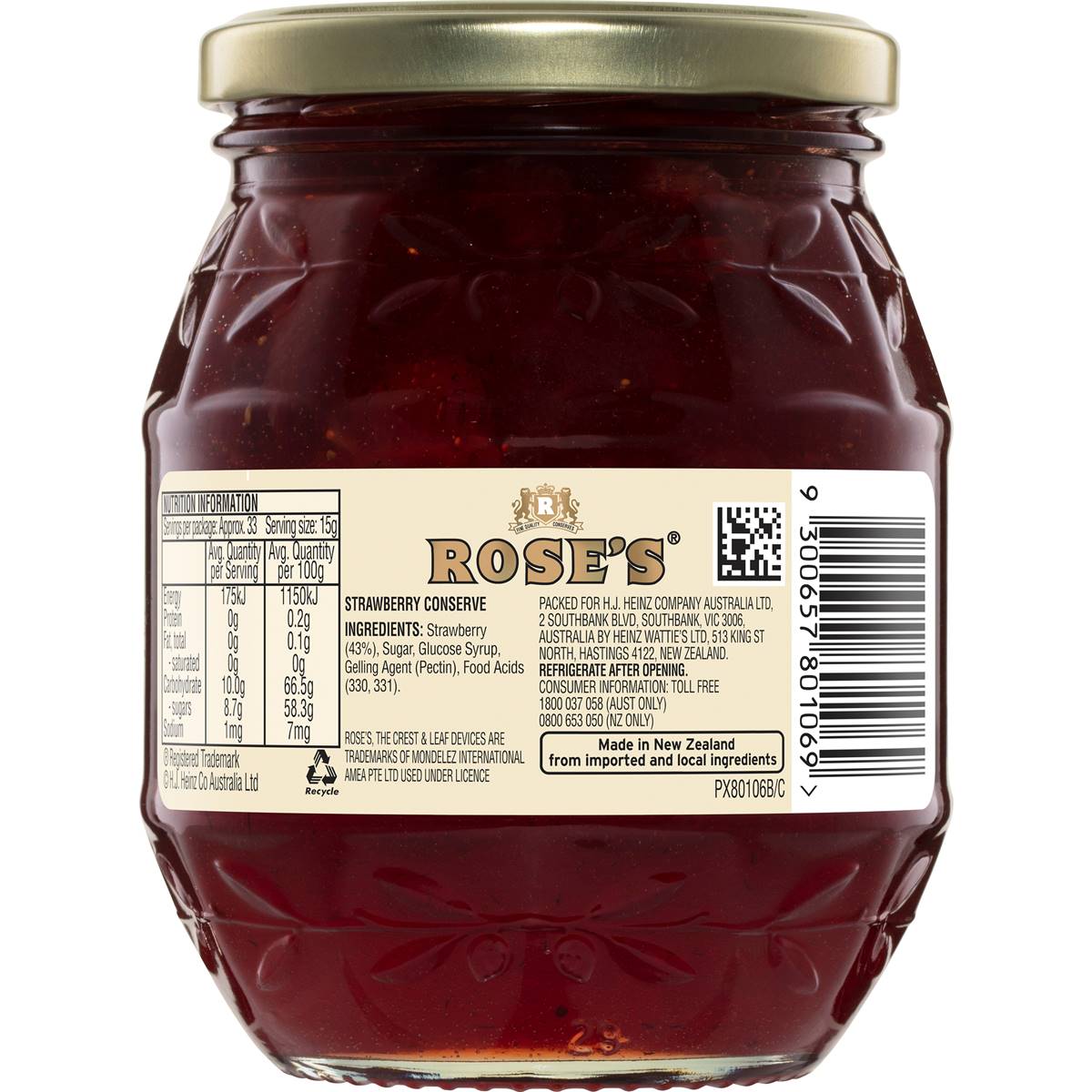 Rose's Strawberry Jam Conserve 500g Woolworths