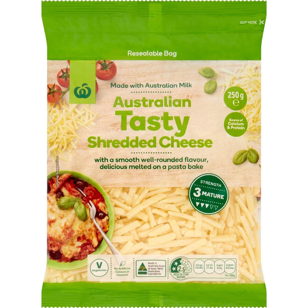 Woolworths Tasty Cheese Shredded 250g Woolworths