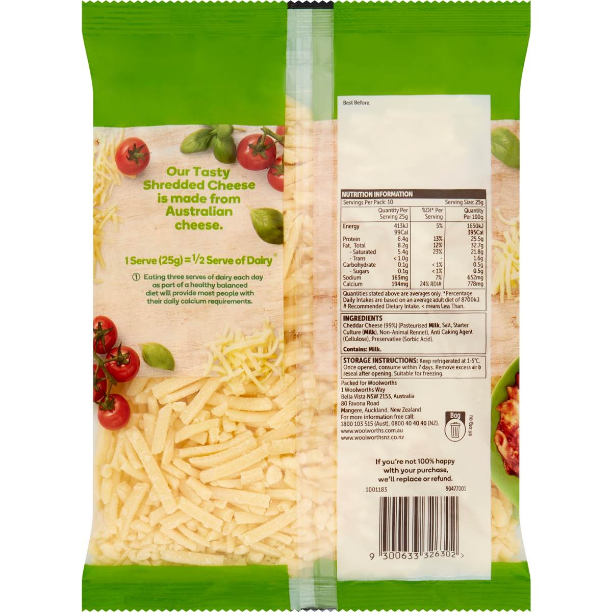 Woolworths Tasty Cheese Shredded 250g Woolworths