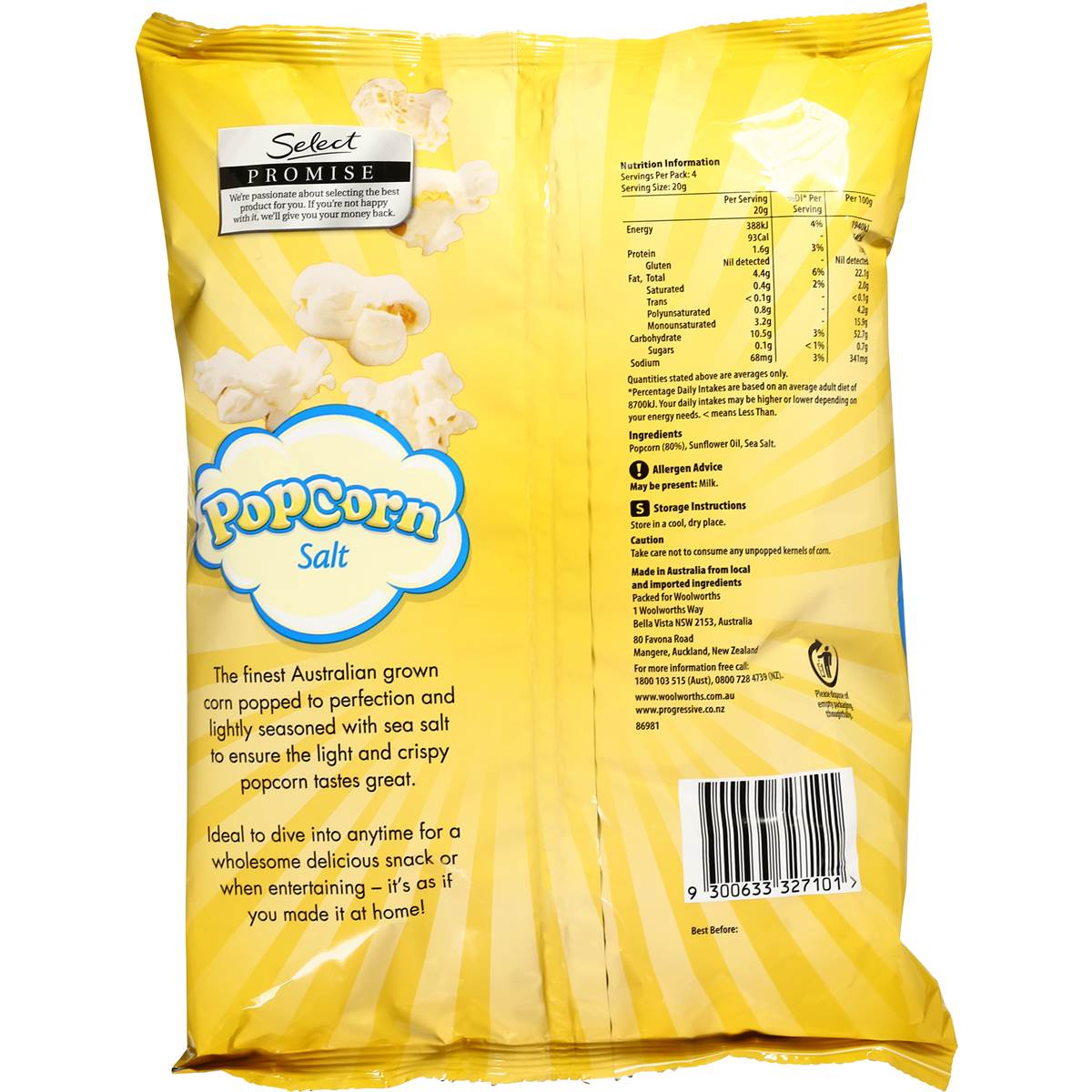 Woolworths Popcorn Bag Salted 80g Woolworths