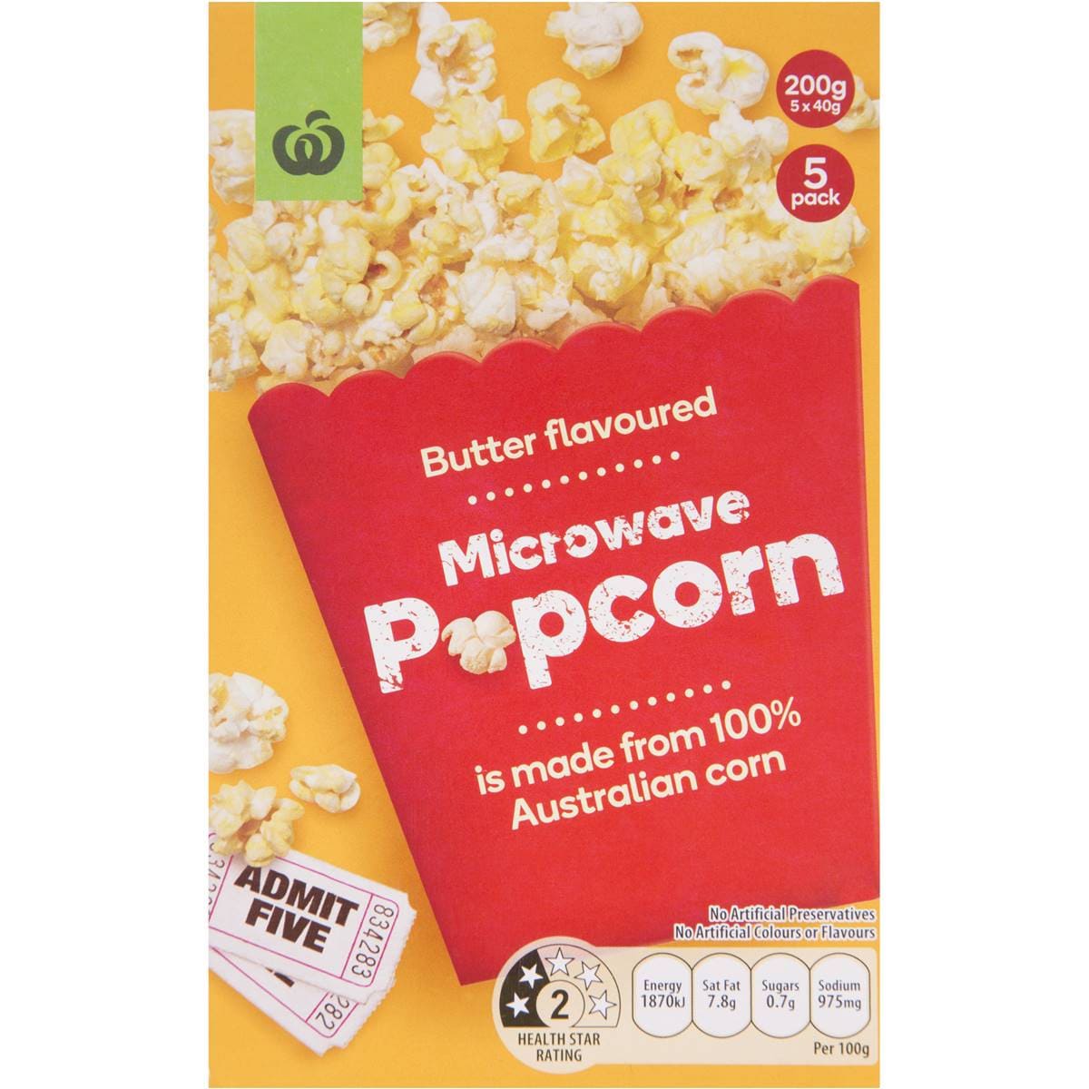 Woolworths Microwave Popcorn Butter Flavoured 5x40g Woolworths