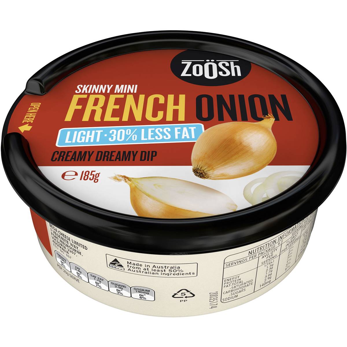 Zoosh French Onion Light Dip 30 Less Fat 185g Woolworths