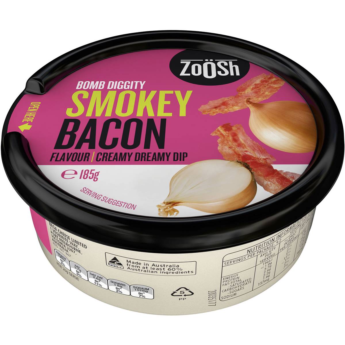 Zoosh Onion & Smokey Bacon Dip 185g Woolworths