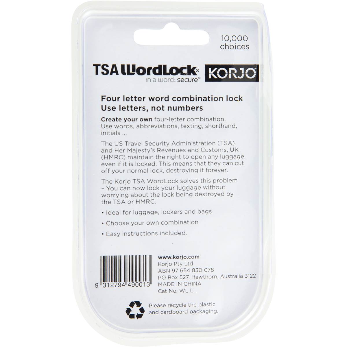 Korjo Tsa Wordlock Combination Lock Each Woolworths