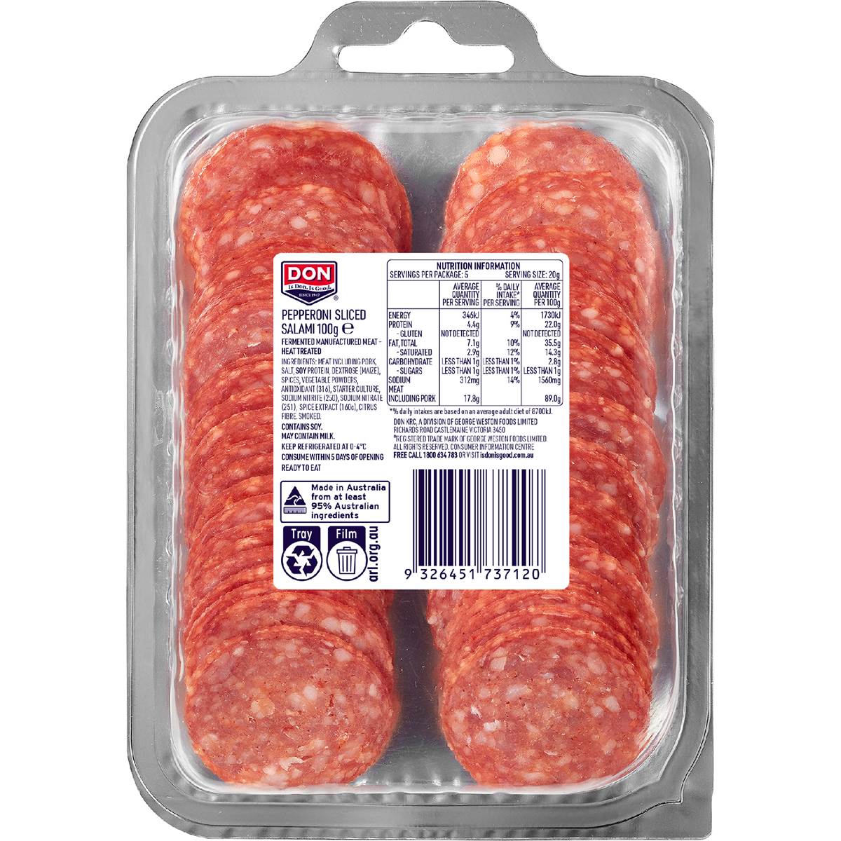 Don Salami Sliced Pepperoni 100g Woolworths
