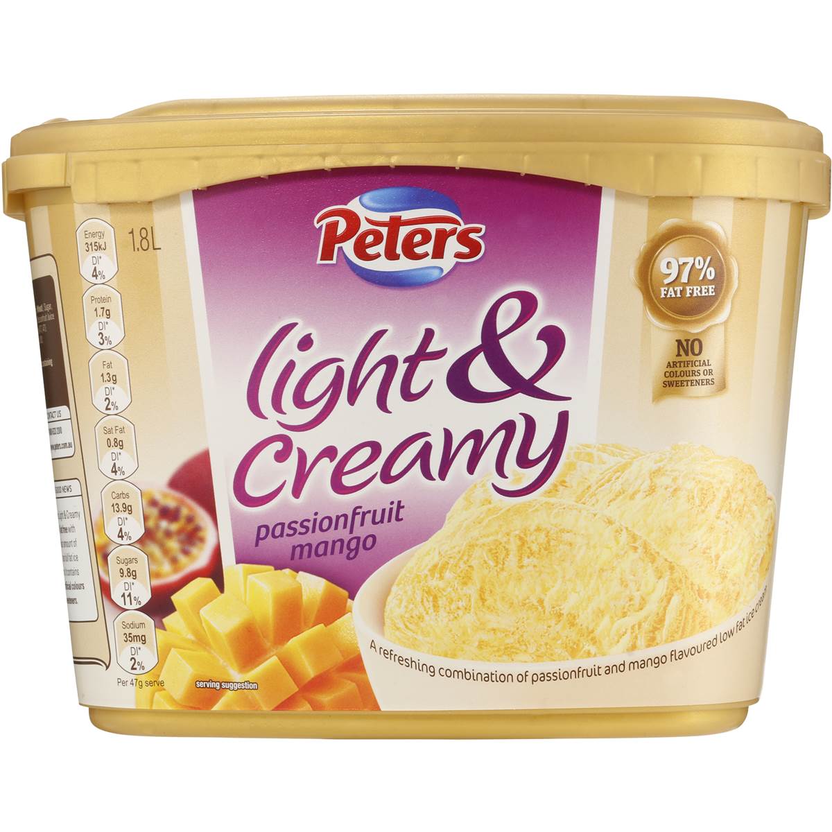Peters Light & Creamy Ice Cream Passionfruit & Mango 1.8l tub Woolworths