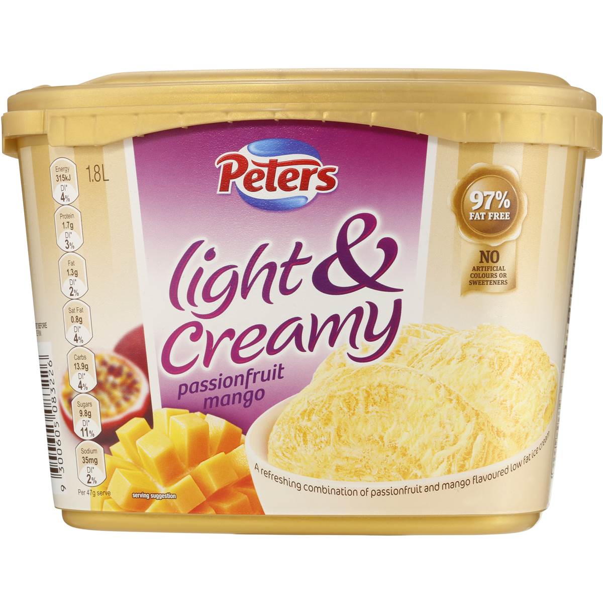 Peters Light & Creamy Ice Cream Passionfruit & Mango 1.8l tub Woolworths