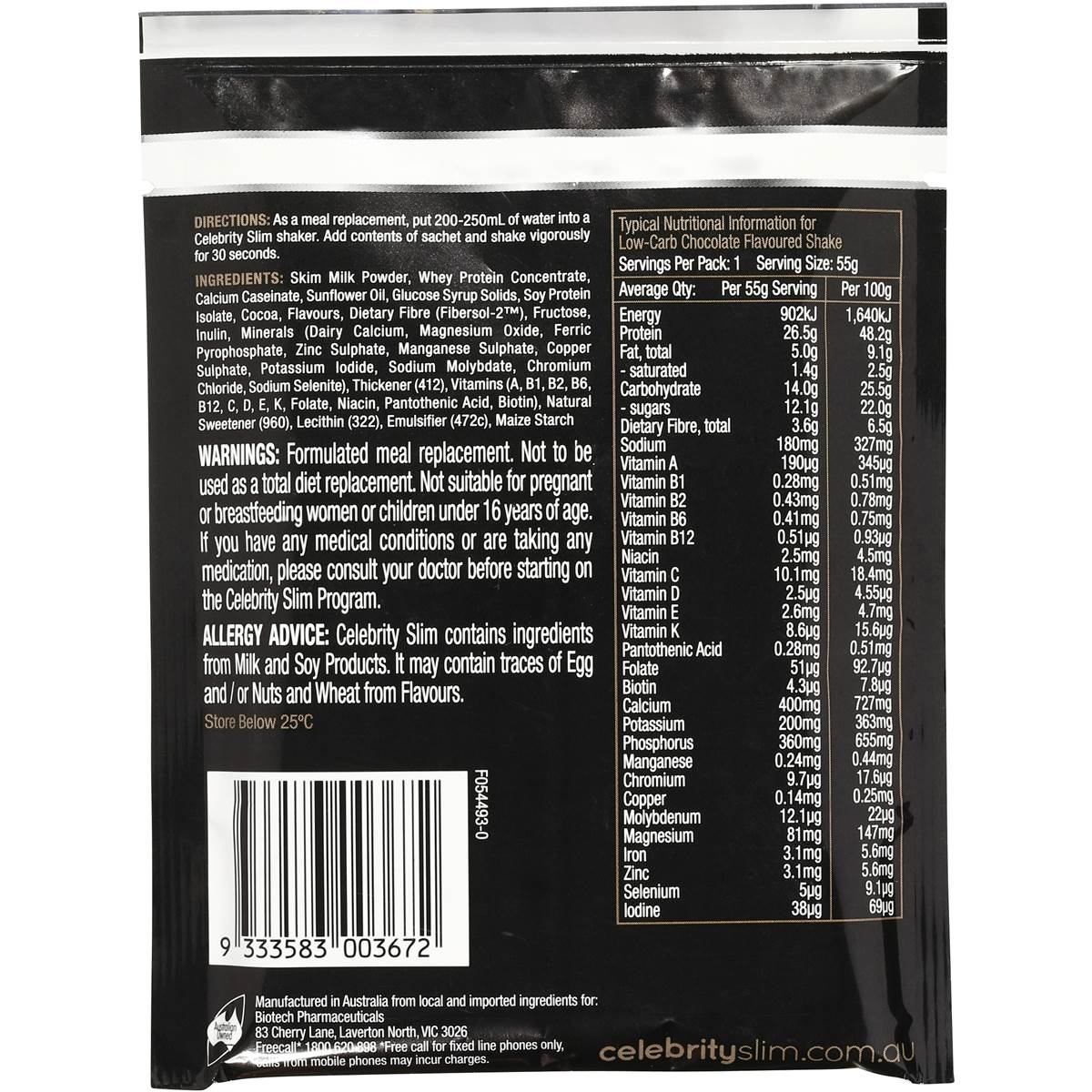 Celebrity Slim Low Carb Shake Mix Chocolate Sachet 55g Woolworths