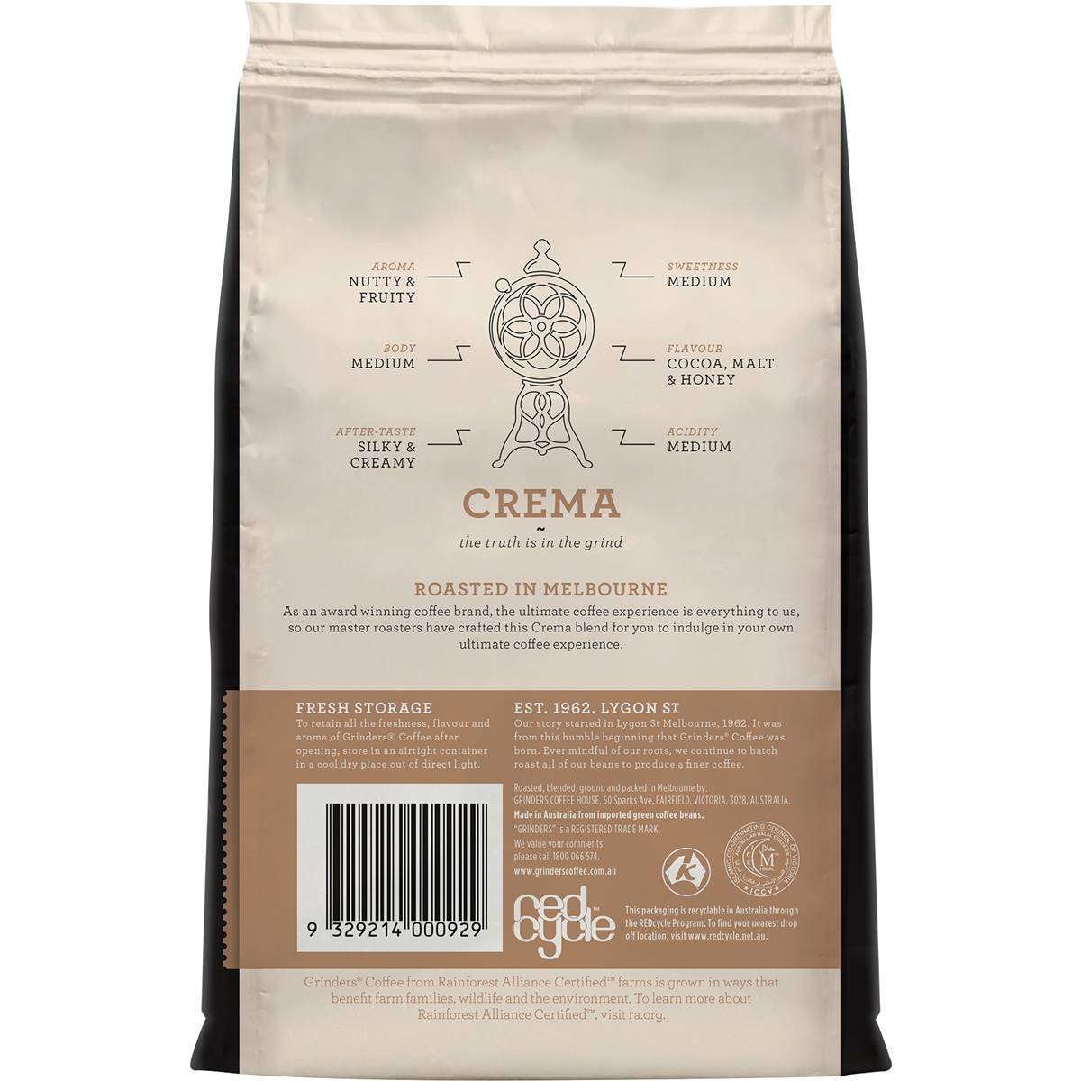 Grinders Crema Ground Coffee 200g Woolworths