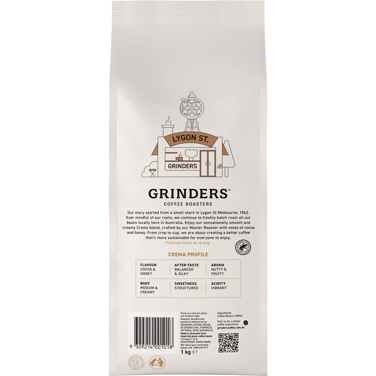 Grinders Coffee Crema Coffee Beans 1kg Woolworths