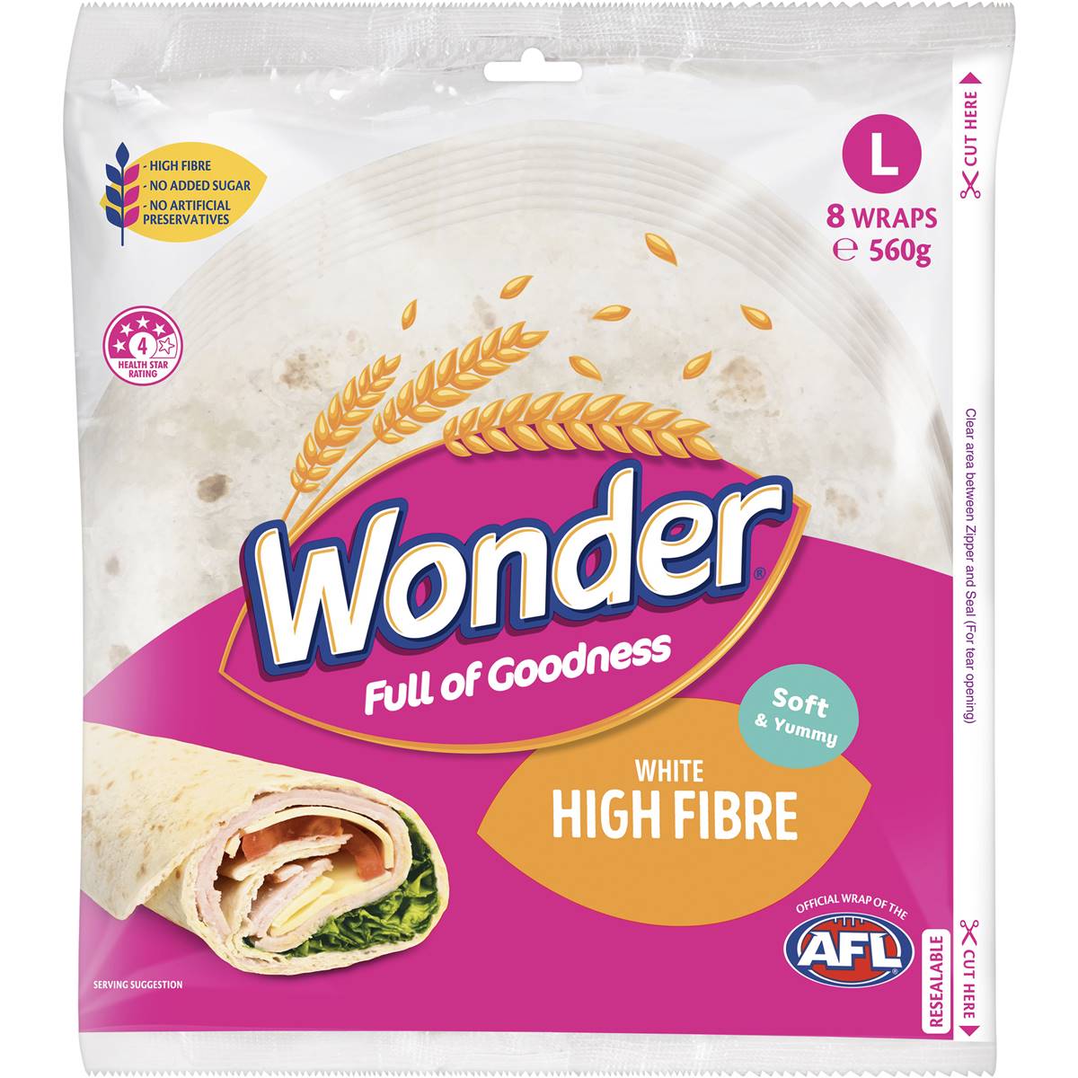 Wonder White Hi Fibre Soft Wraps 6 Pack Woolworths