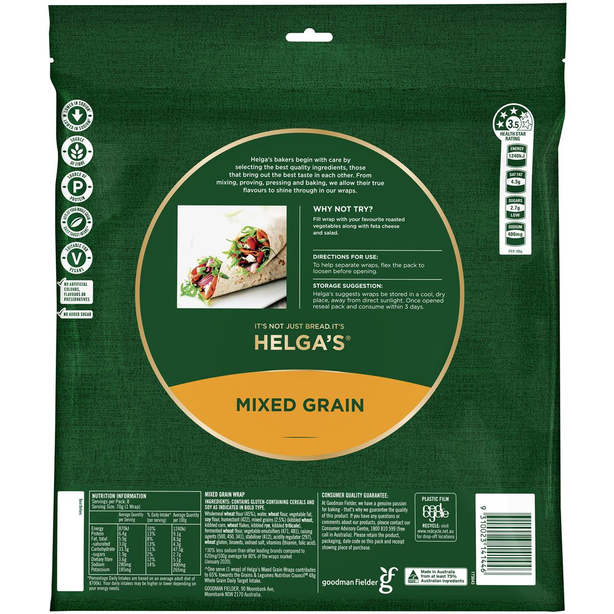 Helga's Wraps Mixed Grain 560g 8 Pack Woolworths