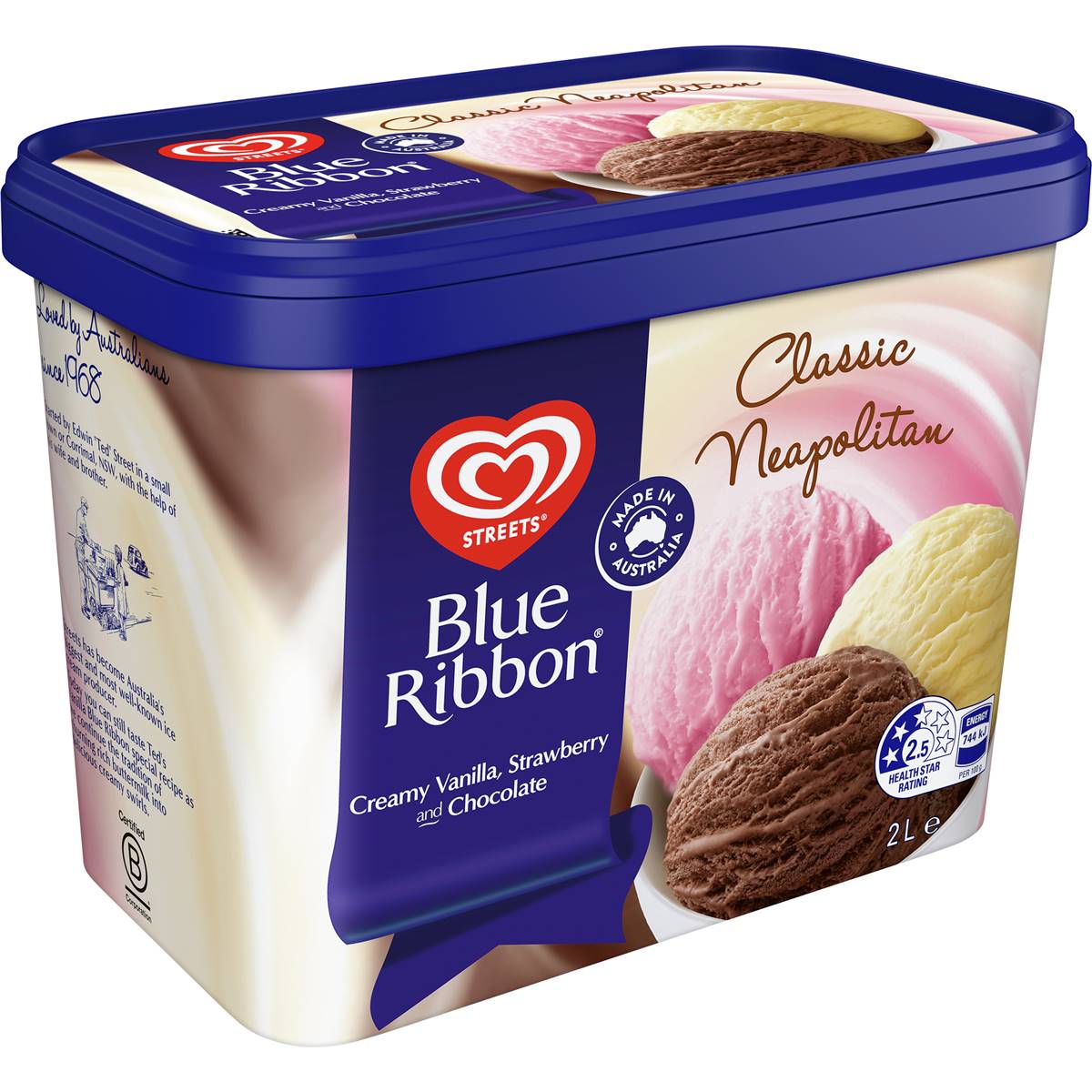 Blue Ribbon Neapolitan Reduced Fat Ice Cream Dessert Tub 2l Woolworths