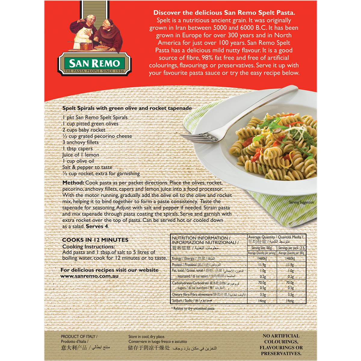 san-remo-spirals-spelt-pasta-250g-woolworths